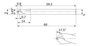 MITSUBISHI Carbide Drills DLE0500S050P145 5.0mm Leading Drill Series 145° SIG, 14.0mm LCF
