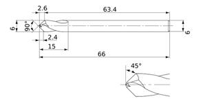 MITSUBISHI Carbide Drills DLE0600S060P090 6.0mm Leading Drill Series 90° SIG, 15.0mm LCF