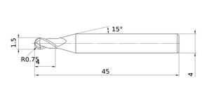 MITSUBISHI End Mill MP2MBR0075 1.5mm Mstar Plus, 2 Flute, Medium, Ball Nose R' 0.75mm