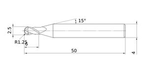 MITSUBISHI End Mill MP2MBR0125 2.5mm Mstar Plus, 2 Flute, Medium, Ball Nose R' 1.25mm